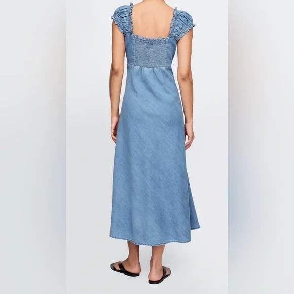 Gap Denim Maxi Flowing Sweetheart Neck Ruffled Wide Straps Light Washed Dress - Picture 7 of 7